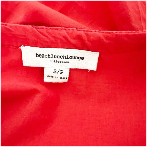 Beach Lunch Lounge Embroidered Bell Sleeve Blouse Size Small Tie Neck Coral Boho - Picture 6 of 10